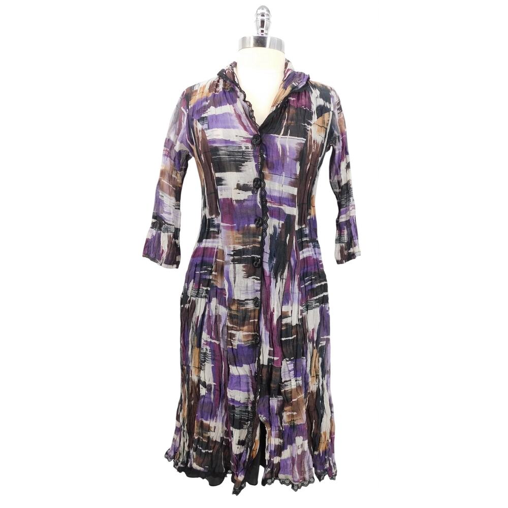 Dick & Jayne Women's Abstract Crinkle Lined Button-Front Dress Size‎ Medium